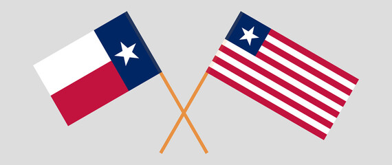 Crossed flags of the State of Texas and Liberia. Official colors. Correct proportion