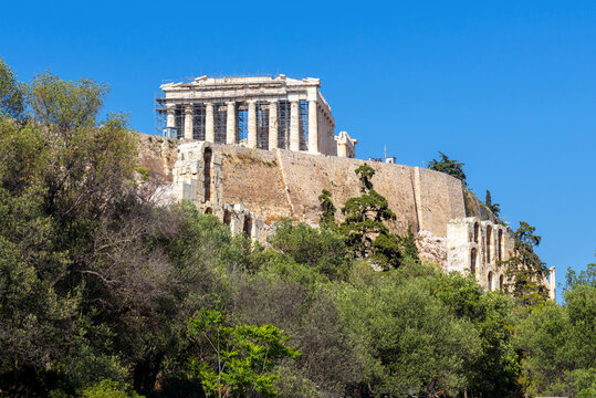 Acropolis of Athens, Greece. Famous Parthenon temple on its top.