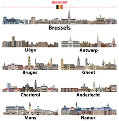 Obraz premium Belgium biggest cities skylines. Vector collection