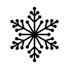 Snowflake silhouette isolated black on white vector illustration. Winter snow clipart. Cold weather round icon or logo. Christmas decoration ornament. New Year seasonal design element. Simple shape.