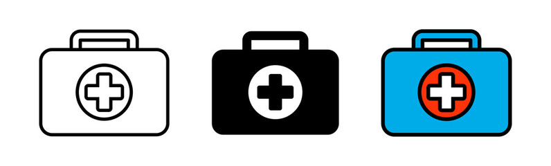 Obraz premium First aid sign vector. Ambulance suitcase