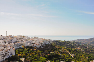 Fototapeta na wymiar Panorama view of Frigiliana, beautiful village in the Axarquia of Malaga. Andalusia, Spain