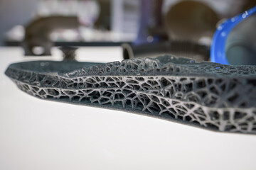 3d polymer printed boot or shoe sole, detail view from side
