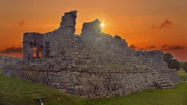 Tulum, great maya ruins in the yucatan peninsula, Mexico. 4k video time lapse.