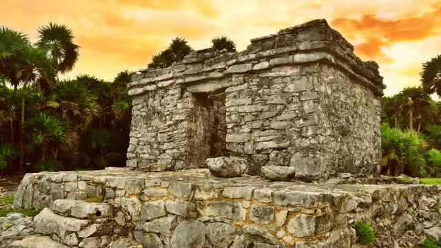 Tulum, great maya ruins in the yucatan peninsula, Mexico. 4k video time lapse.