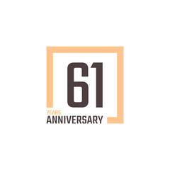 61 Year Anniversary Celebration Vector with Square Shape. Happy Anniversary Greeting Celebrates Template Design Illustration