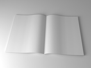 3d Rendering of an open magazine with white empty pages