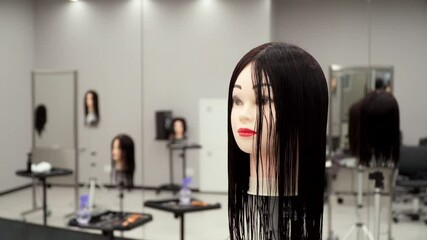 several mannequin heads for practice