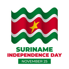 Suriname Independence Day lettering with flag. National holiday celebrate on November 25. Easy to edit vector template for typography poster, banner, flyer, greeting card, postcard, etc