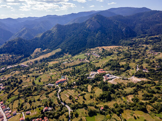 Fototapeta na wymiar Aerial Panorama of Rhodope Mountains near Smolyan lakes, Bulgaria