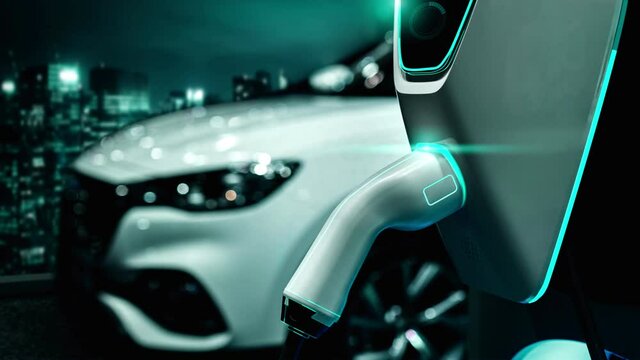 EV charging station for electric car in concept of green energy and eco power