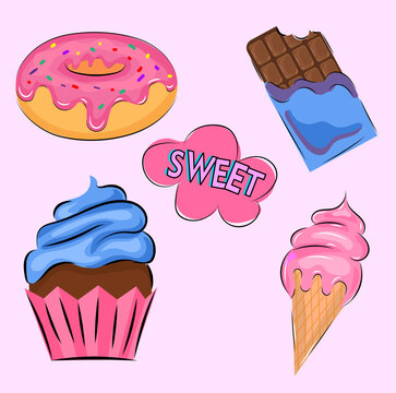 colorful cakes and sweets illustration vector eps 10