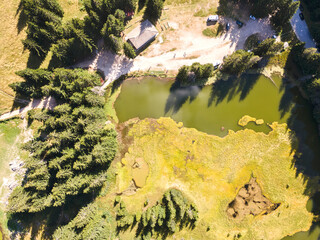 Aerial Panorama of Rhodope Mountains near Smolyan lakes, Bulgaria
