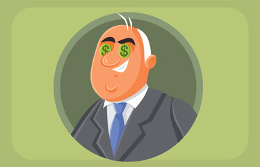 Greedy Man Thinking about Making More Money Vector Cartoon Illustration