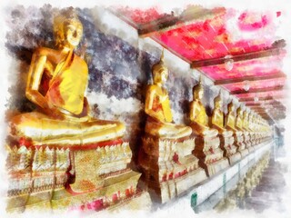 Ancient architecture of Thailand watercolor style illustration impressionist painting.