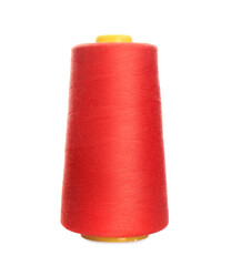Spool of red sewing thread isolated on white