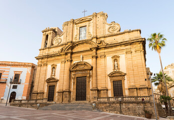 Fototapeta na wymiar Panoramic Sights of Cathedral of Sciacca (Basilica di Maria Santissima del Soccorso) in Sciacca, Province of Agrigento, Sicily, Italy.