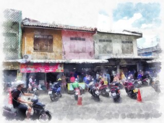 Fototapeta premium city landscape watercolor style illustration impressionist painting.