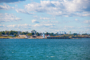 Fototapeta premium Portsmouth Harbor Lighthouse and Fort Constitution State Historic Site in New Castle, New Hampshire NH, USA.