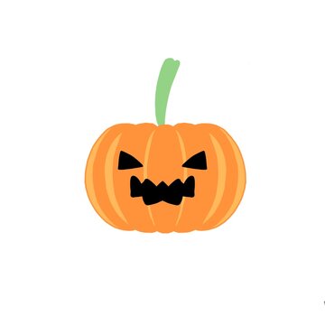 An orange pumpkin with a carved face. Decorations for the holiday of Halloween. Digital illustration isolated on a white background.