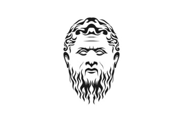 Ancient Greek God Sculpture Philosopher Face like Zeus Triton Neptune with Beard and Mustache logo design