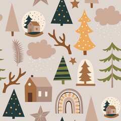 Christmas boho pattern. Vector seamless pattern