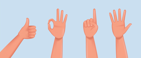 Hand showing different poses. 3d vector illustration design.