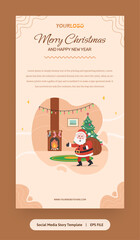 Flat Illustration, Story Template with santa claus, christmas tree and gifts