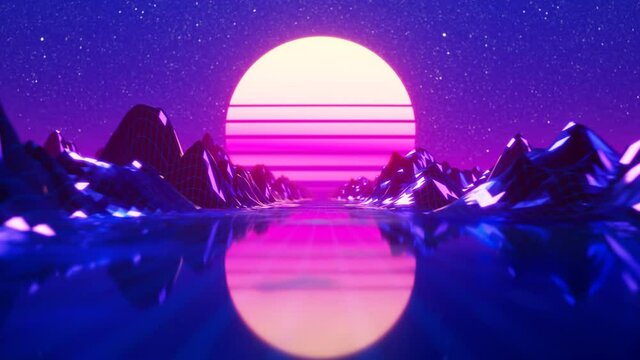 Retro futuristic synthwave. Night cityscape. Footage for retro wave music.