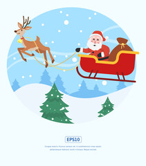 Flat Illustration, santa claus, reindeer and gifts