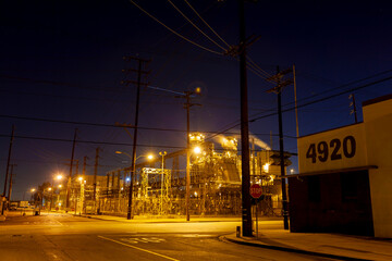 Downtown Los Angeles Night Industrial Refinery
