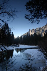 Yosemite National Park Winter Stone bridge and River
