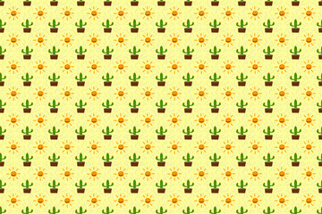 Cactus pattern wallpaper with sun seamless, light yellow cream background