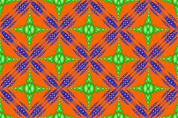 floral pattern, ethnic geometry blue green floral seamless pattern, seamless pattern for curtain design, carpet, wallpaper, clothing, wrap, batik, orange background fabric pattern