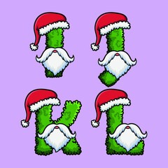 Christmas wreath set, Santa hat and mustache, alphabet letters