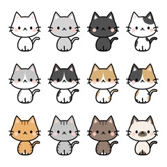 Obraz premium 色々な柄の猫の種類セット-白猫・黒猫・三毛猫・トラ猫-