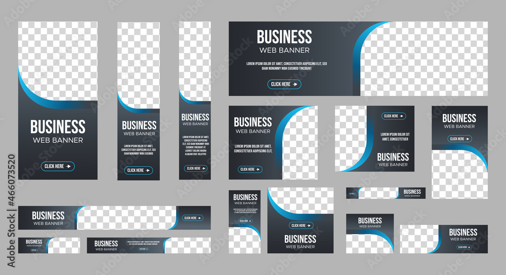 Wall mural set of business web banners in standard size with a place for photos. vertical, horizontal and squar