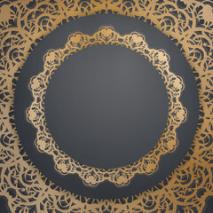 Black color brochure template with Indian gold ornaments for your design.