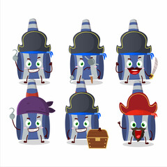 Cartoon character of bue party blower with various pirates emoticons