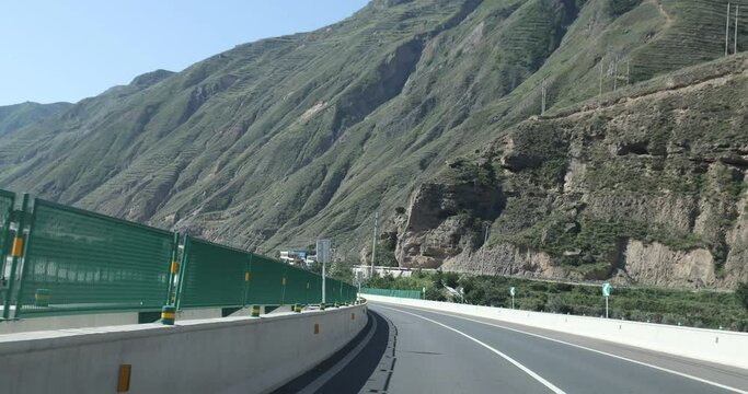 Driving car on highway in Gansu, China