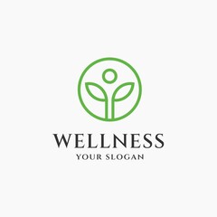 Wellness logo design. Green Leaf Leaves with Human icon symbol, for Healthy, Meditation, Yoga, Spa, Therapy logo design inspirations 