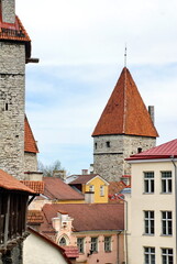 Guard tower and old stone fortifications in the Old Town, Tallinn, Estonia