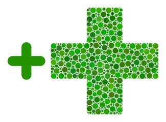 Obraz premium Pharmacy cross vector composition of small circles in variable sizes and color hues. Small circles are composed into pharmacy cross vector illustration. Abstract vector illustration.