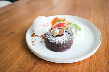 chocolate cake or chocolate lava cake with ice cream.