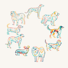 Dogs breeds collection. Vintage style sketch for your design