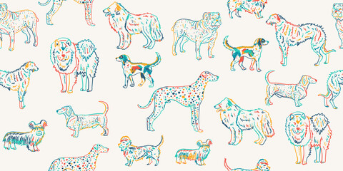 Dogs breeds collection. Vintage style seamless pattern for your design