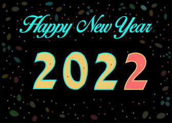 Happy New Year 2022. Artistic Yellow and Red Number 2022. Black Background