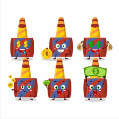 Red party blower cartoon character with cute emoticon bring money