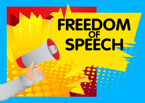 Retro megaphone with the word Freedom of Speech. Attention concept announcement.