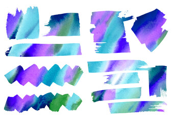 Artistic Multicolor Watercolor set design diagonal abstract elements for infographic and web, manga and catalog. Watercolour gradient colorful Stains, blobs and Frames freehand drawing. Multicolored